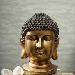 Pure Home and Living Gold Toned Buddha Head With Round Base Showpiece-image-34