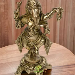 Aakrati Yellow Medium Dancing Ganesh Religious Idol Brass Showpiece-image-65