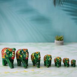 eCraftIndia Green 7 Pieces Elephant Statues Showpieces-9