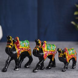 eCraftIndia Black 3 Pieces Meenakari Camel Statues Showpieces-17