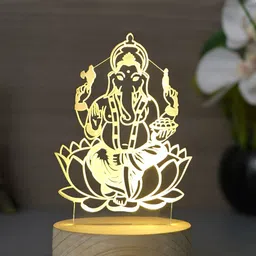 eCraftIndia Brown Lord Ganesha Design Carved on Acrylic & Wood Base Night Table Lamp-image-83