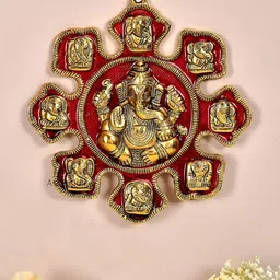 Ascension Red and GoldToned Ganesh Wall Hanging Religious Idol Showpiece-image-11