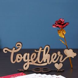 eCraftIndia 11 Pieces Red & Brown Love Gift Cards Rose & Wooden Showpieces-10