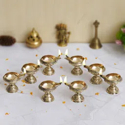 eCraftIndia Gold-Toned 8 Pieces Decorative Brass Diyas-7