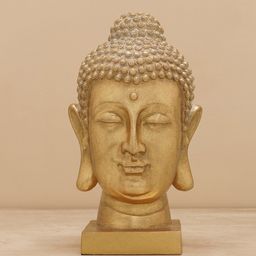 Pure Home and Living Yellow Polyresin Buddha Head with Square Base Showpiece-image-3