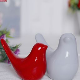 GW CREATIONS Grey and Red 2 Pieces Birds and Animals Figurine Showpiece-25