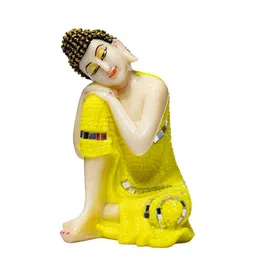 Gifts N Greetings Yellow & White Embellished Medium Buddha Polyresin Idol Showpiece-image-42