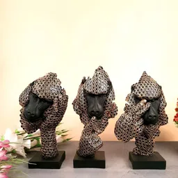 apka mart Gold-Toned & Black 3Pieces Birds And Animals Figurine Monkey Showpieces-image-57