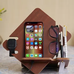 eCraftIndia Brown Bhai Multi Utility Wooden Desk Organizer-42