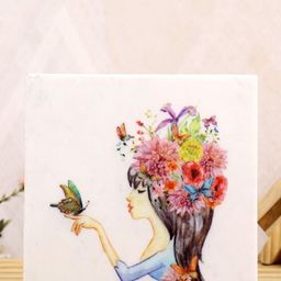 POSH-N-PLUSH Red & Blue Girl with flowers Printed Marble Showpiece-image-74