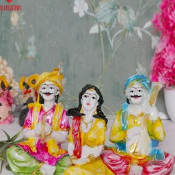 GW CREATIONS White & Yellow 3 Pieces Marble Figurine Showpiece-22