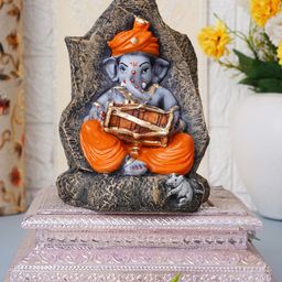 FASHIYANOO Orange & Blue Dholak Ganesha Showpiece-image-68