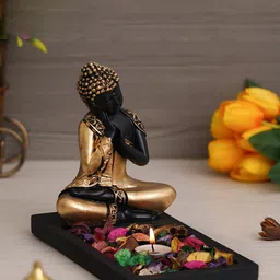 eCraftIndia Gold Toned & Black Textured Thinking Buddha Polyresin Idol Showpiece-27