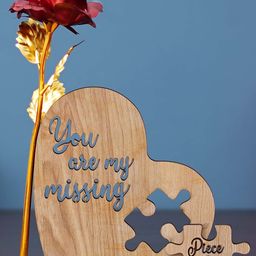 eCraftIndia 2 Pieces Red & Brown Rose With Wooden Showpiece Valentine's Day Gift Set-0