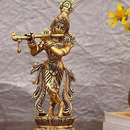Fashion Bizz Golden Textured Metal Krishna Religious Showpiece-20