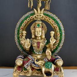 Aura Gold-Toned & Green Religious IdolShri Maha Lakshmi Showpiece-image-35