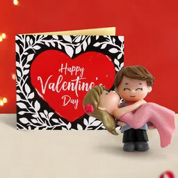 TIED RIBBONS Red & Black Valentine Romantic Love Hug Couple Decorative Showpiece Card-7