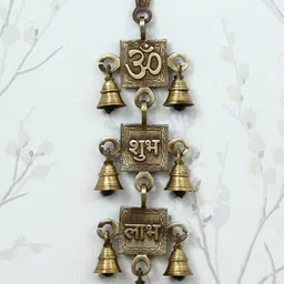 eCraftIndia Brown Textured Om Shubh Brass Idol Wall Hanging-image-42