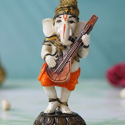 eCraftIndia White Lord Ganesha Idol Playing Sitar Musical Instrument Statue Showpiece-image-47