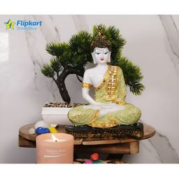 GW CREATIONS Sea Green & White Buddha Idol Showpiece-33