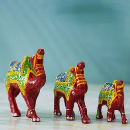 eCraftIndia Red & Green 3 Pieces Meenakari WCamel Figurines Showpiece-image-89