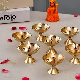 Aura 8-Pcs Yellow Diyas Pooja Essentials Oil Lamp for Daily Puja-2