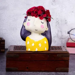 FASHIYANOO Yellow & Off-White Small Pot Showpiece-29