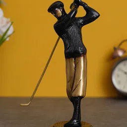 eCraftIndia Black & Gold-Toned Textured Man Playing Golf Antique Finish Decorative Brass Showpiece-image-65