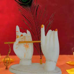 Mariner's Creation White Krishna Hand & Flute Peacock Feather Idol Showpiece-image-45