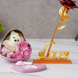eCraftIndia 7 Pieces Red & Pink Red Rose Table Decor & Heart Shaped Gift Box-14