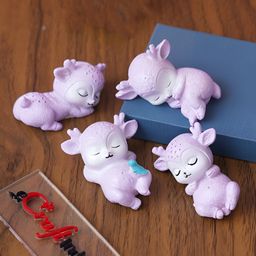 eCraftIndia Lavender 4 Pieces Cute Sleeping Deer Statues Figurine Showpiece-48