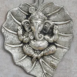 eCraftIndia Silver Lord Ganesha On Leaf Metal Idol Showpiece-image-57