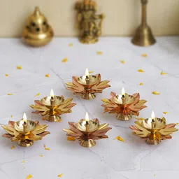 eCraftIndia 6 Pieces Lotus Flower Shape Decorative Brass Diyas-image-43