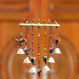 eCraftIndia Red 2 Pieces Parrot Birds Decorative Wall Hangings With Bells-image-48