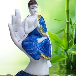 GW CREATIONS White & Blue Medium Buddha Figurine Showpiece-image-2