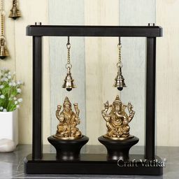 CraftVatika Yellow Ganpati Lakshmi Brass Idol Showpiece-image-46