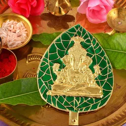 MEMOIR Green & Gold Plated Ganesha Showpiece-image-79