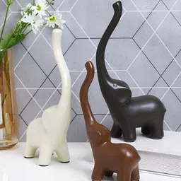 TAYHAA Cream & Brown 3 Pieces Elephant Ceramic Showpieces-image-21