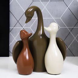 TAYHAA Cream-Coloured & Green 3 Pieces Duck Ceramic Showpieces-6