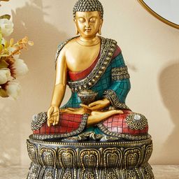 Home Centre Blue & Maroon Buddha On Lotus Showpiece-42