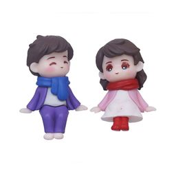 eCraftIndia Purple & Red 2 Pcs Cute Boy and Girl Sitting Couple Statue Figurine Showpiece image 3