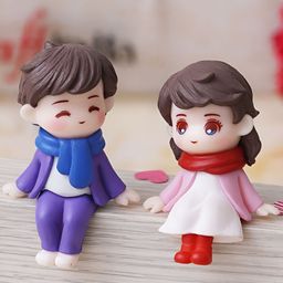 eCraftIndia Purple & Red 2 Pcs Cute Boy and Girl Sitting Couple Statue Figurine Showpiece image 2