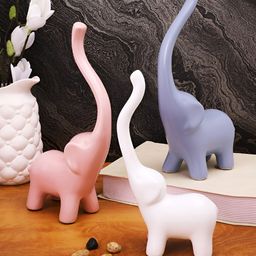 TAYHAA White & Blue 3 Pieces Elephant Ceramic Showpieces-image-10