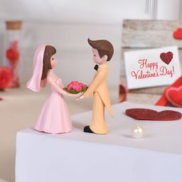 TAYHAA Orange & Pink Wedding Couple Figurine Showpiece-2