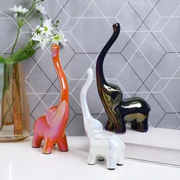 TAYHAA White & Purple 3 Pieces Baby Elephant Ceramic Showpieces-image-11
