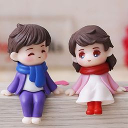 eCraftIndia Purple & Red 2 Pcs Cute Boy and Girl Sitting Couple Statue Figurine Showpiece image 4