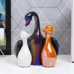 TAYHAA White & Orange 3 Pieces Shiny Duck Ceramic Showpieces-image-29