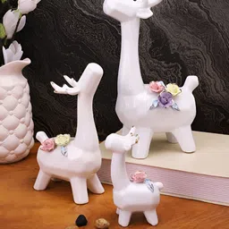 TAYHAA White & Yellow 3 Pieces Reindeer Ceramic Showpieces-picture-10