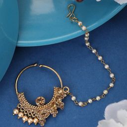 ANIKAS CREATION Gold-Plated CZ-Studded Clip-On Nosepin With Beaded Extension-image-74