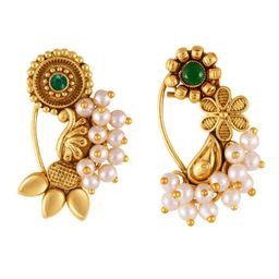 Vighnaharta Set Of 2 Gold-Plated Stone-Studded & Beaded Nosepin-60